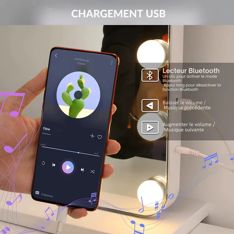 Miroir Coiffeuse LED Bluetooth